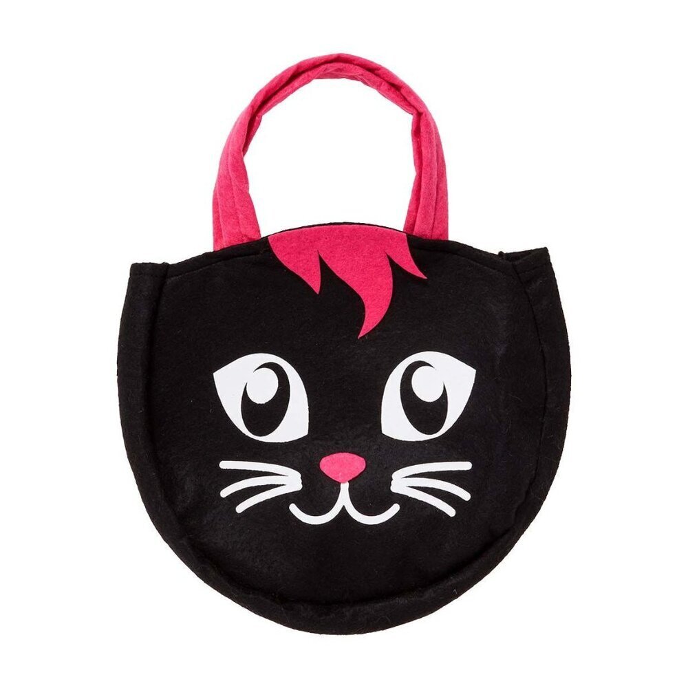 Vintage Halloween Felt Trick or Treat Bags Black Cat 11"x10" Novelty Treat Bag
